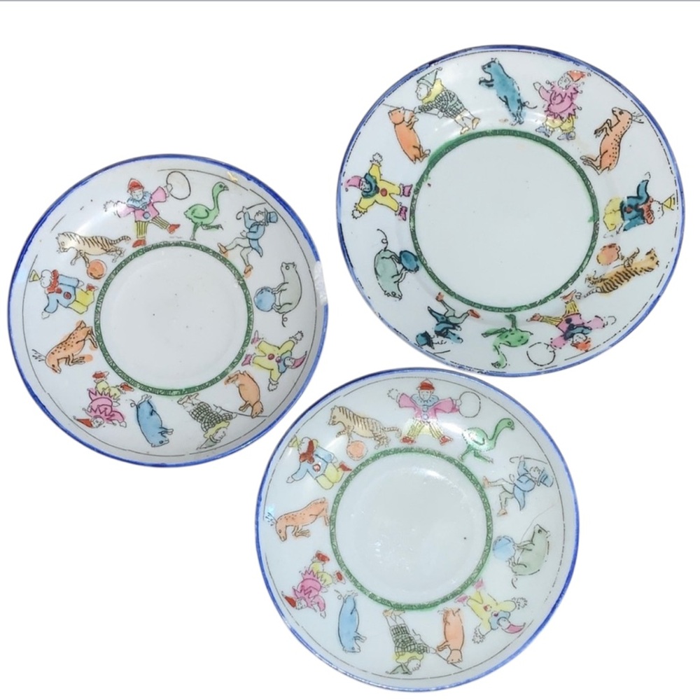 Vintage 40s Painted Circus Animal Saucer Plates